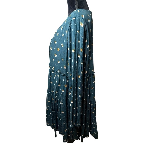 Dress Up | Forrest Green Floral Long Sleeve Empire Waist Dress | Sz L - Picture 2 of 6